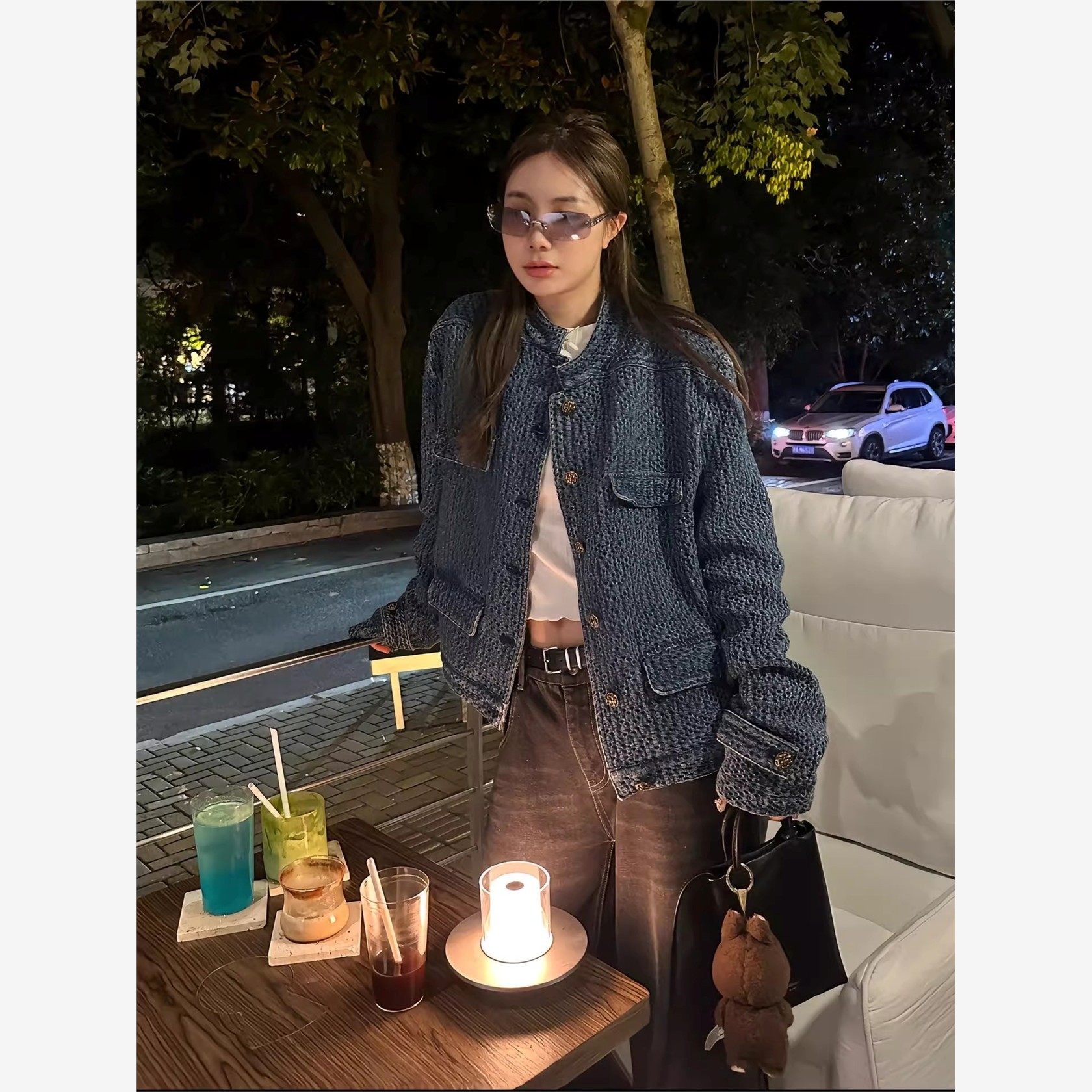 丁羊筠老钱风肌理感牛仔小香外套女秋季2025新款覆古宽松夹克上衣