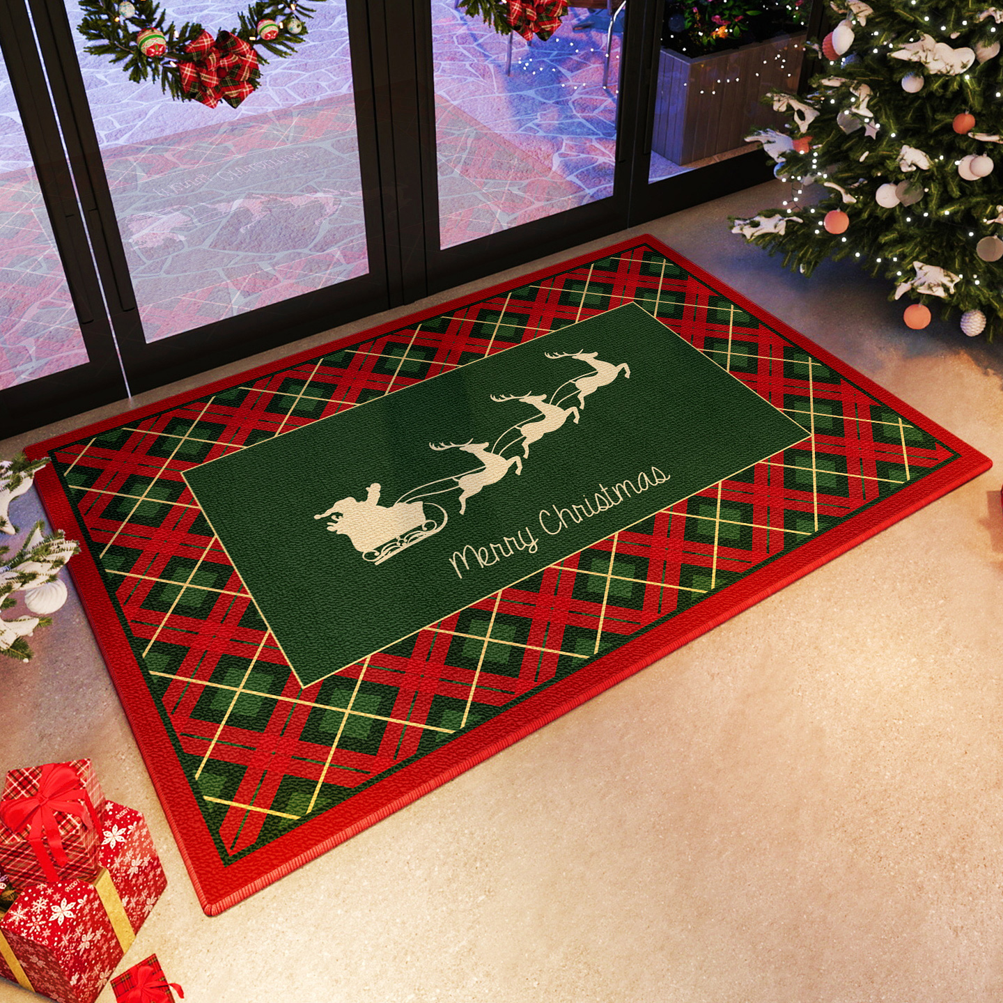 圣诞节格子地毯入户可擦免洗门口地垫店铺办公室进门耐脏防滑脚垫