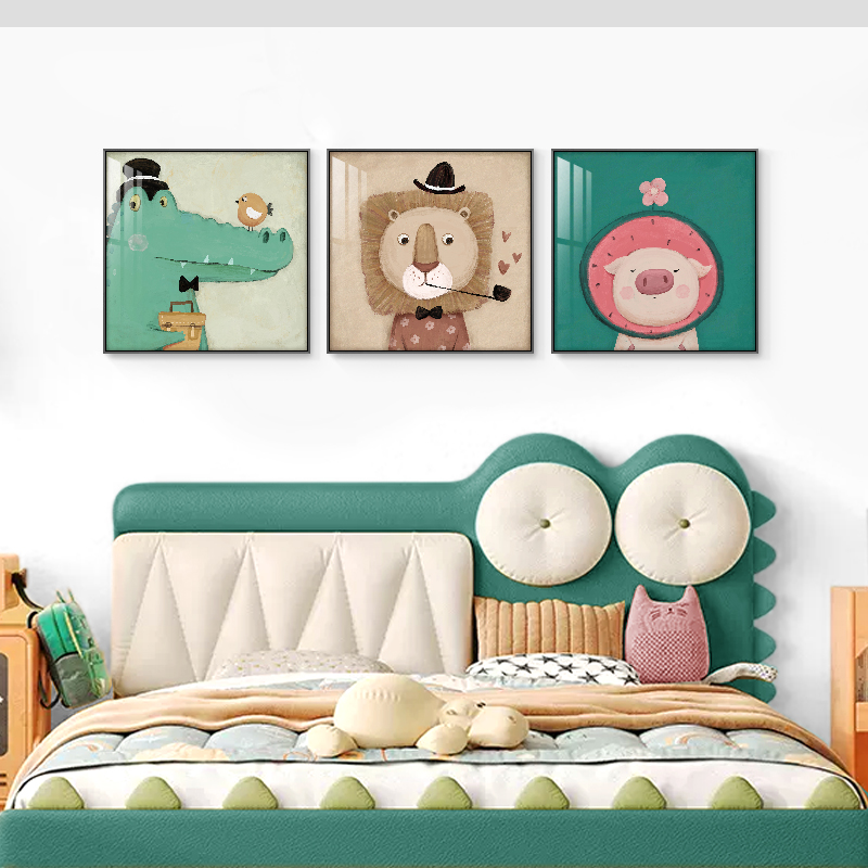 创意卡通卧室床头装饰画现代简约儿童房动物挂画北欧墙面组合壁画图片
