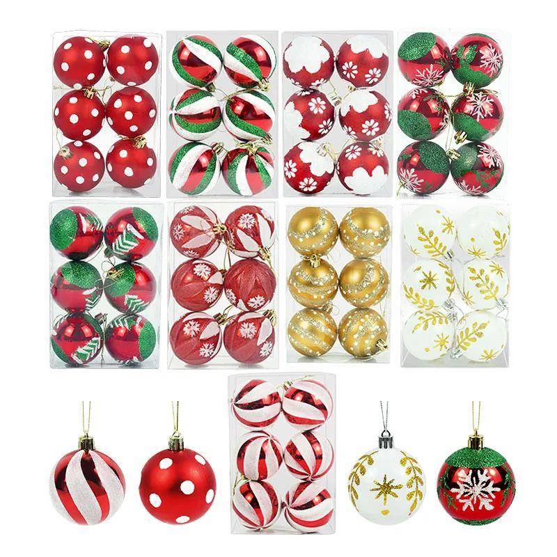 6/12/24Pcs Red Golden Christmas Balls Xmas Tree Hanging orna