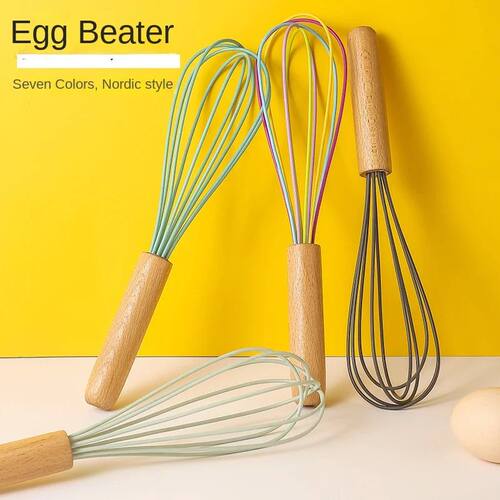 1pc silicone egg beater 10-inch wooden handle manual cake cr