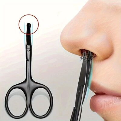 1PC Silver Mirror Light Black Round Head Safety Nose Hair Sc