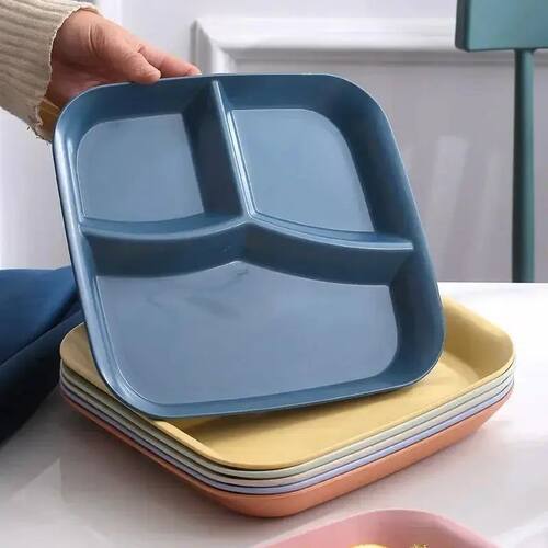 Plastic Three Grid Square Dining Plate Household Breakfast P