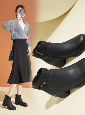 保暖加绒短靴女正品新款英伦风舒适软底好穿妈妈鞋香香莉028550