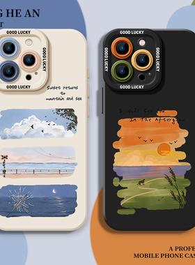 日落风景适用reno14pro手机壳oppo液态硅胶15情侣13高级感12男11女10全包9防摔8ultra/findx7/6/一加ace5/3/2