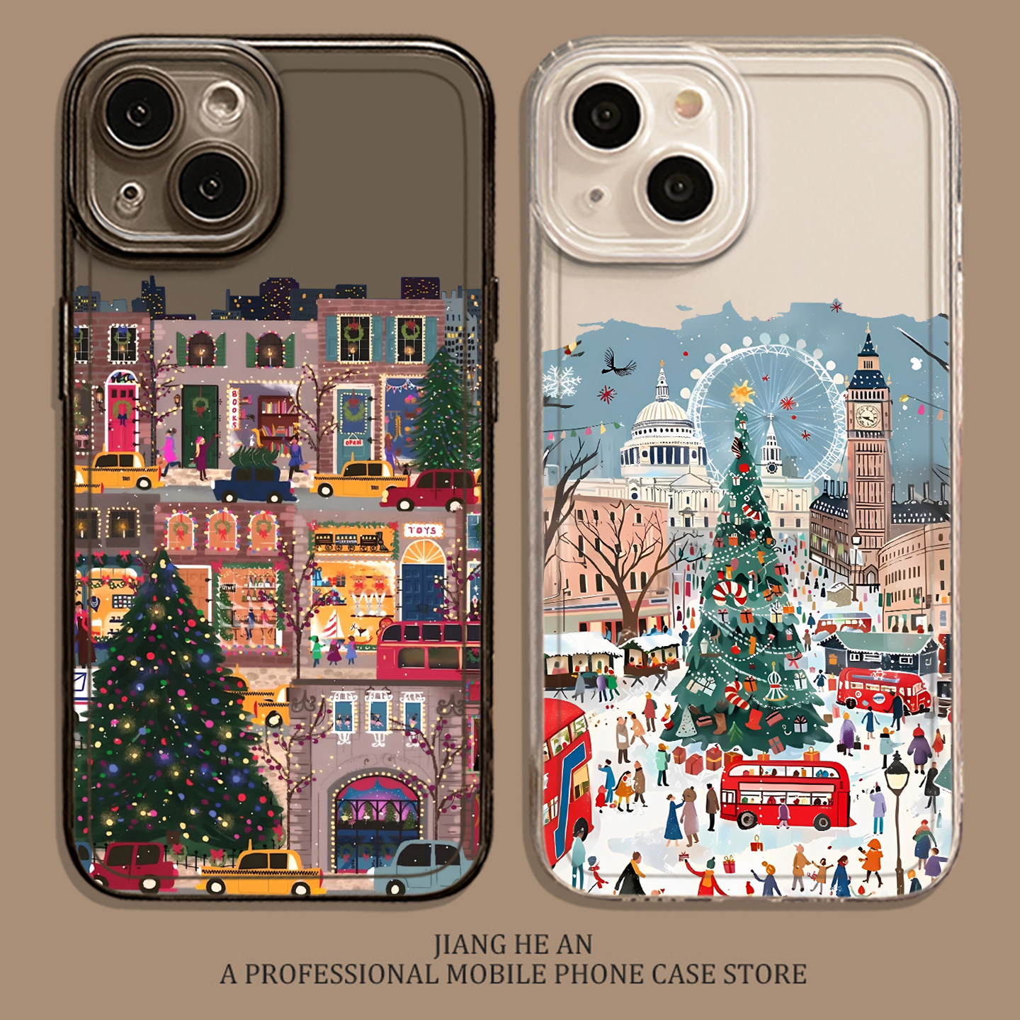 适用小米手机壳圣诞街景
