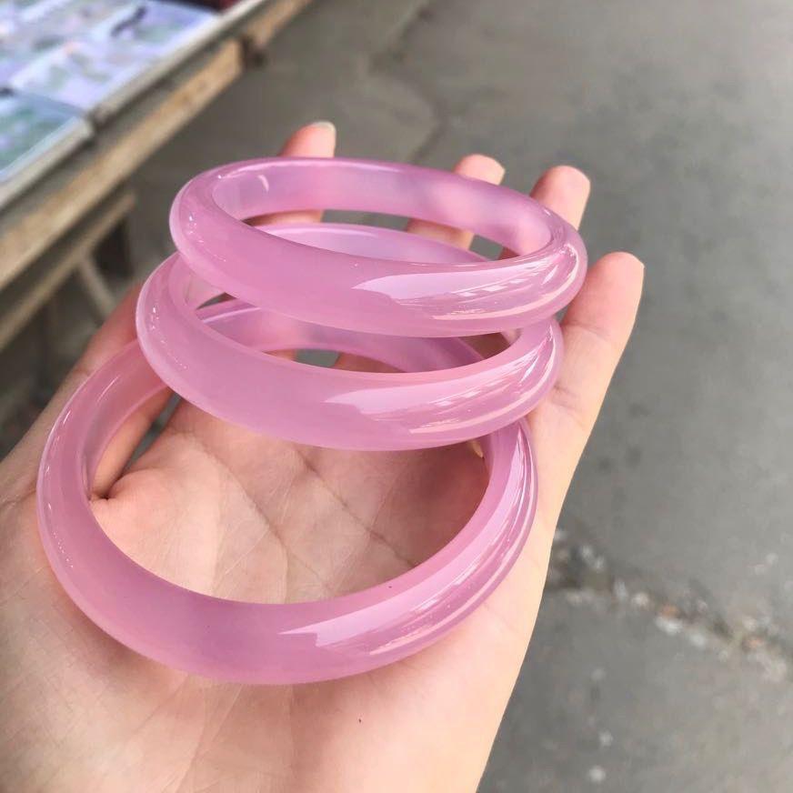 手镯玉髓玛瑙天然冰种条女圆紫罗兰玉镯玉镯款荔枝冻贵妃色巴西细