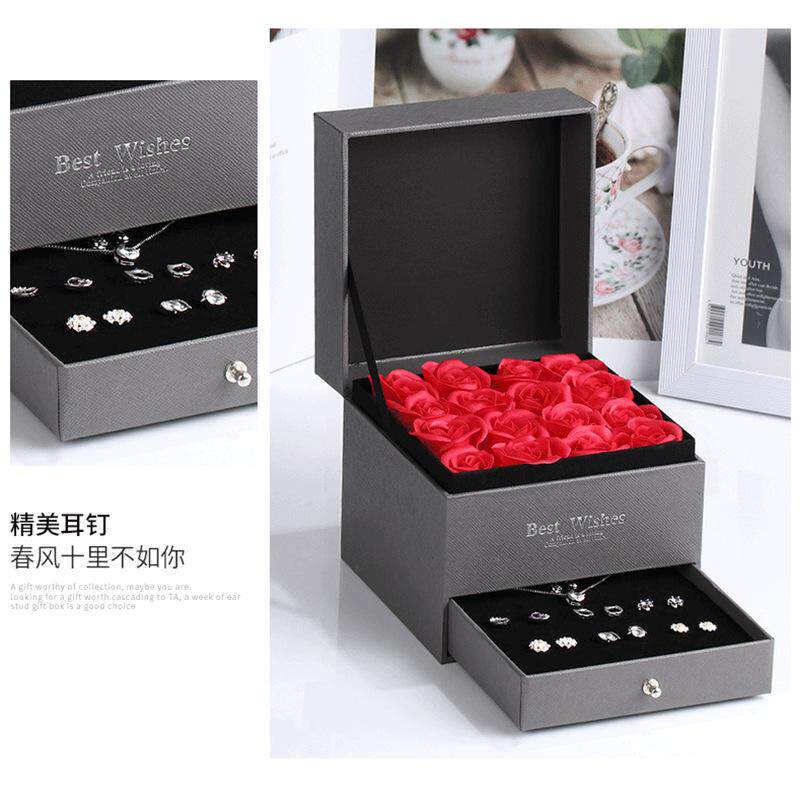 套装耳钉礼物一周组合纯银生日星期情人节礼盒女耳环送女生香皂花