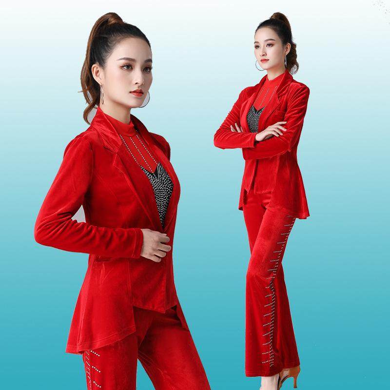 外套舞新款金丝绒西装广场女西服小吉特巴上衣水兵服服装套装舞蹈
