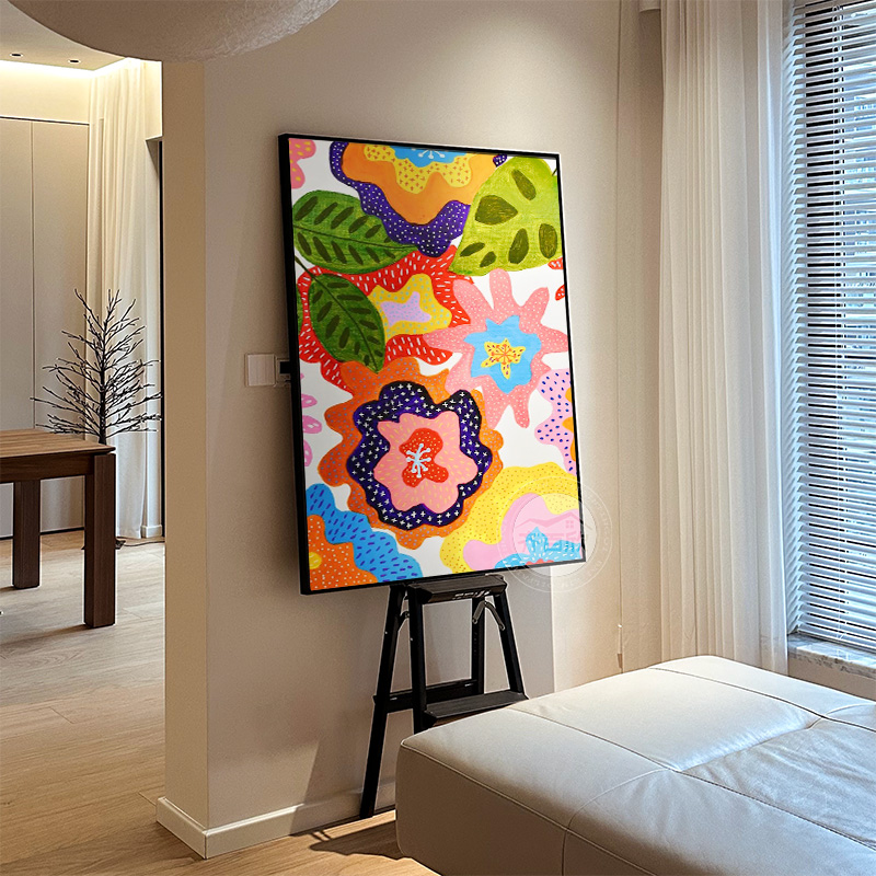现代多巴胺装饰画竖版抽象花卉卧室床头背景墙挂画高级感玄关壁画图片