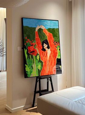 卧室床头装饰画简约现代风高级感女孩挂画竖版个性客厅斗柜落地画