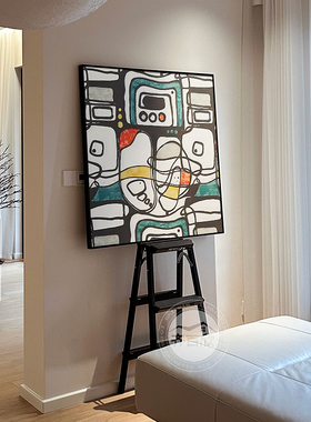 现代小众抽象线条艺术感儿童房间卧室装饰画方形客厅餐厅玄关挂画