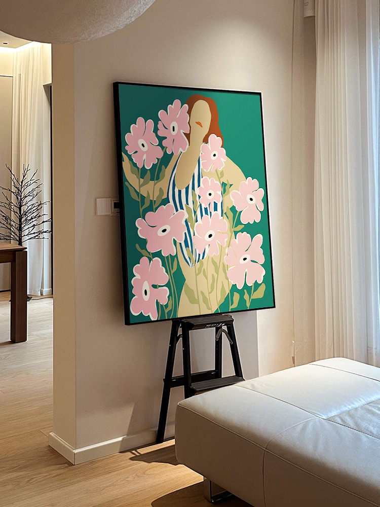 入户玄关客厅装饰画植物花卉抽象高级感现代中古过道走廊尽头挂画图片