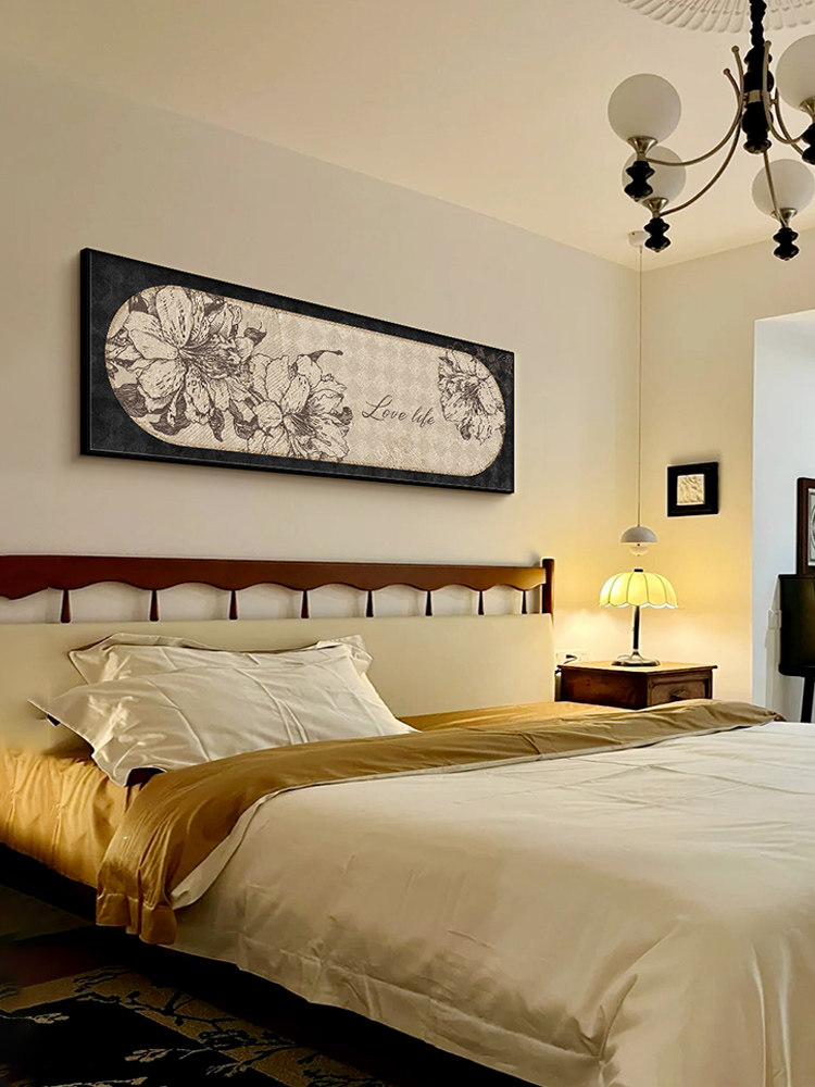 法式中古风横版卧室床头背景墙装饰画高级艺术感客厅沙发挂画壁画,家居饰品,现代装饰画,淘宝优惠券,粉丝福利购,淘宝优惠卷