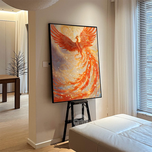 现代中式轻奢风客厅装饰画红色火凤凰寓意入户玄关走廊挂画饭厅画