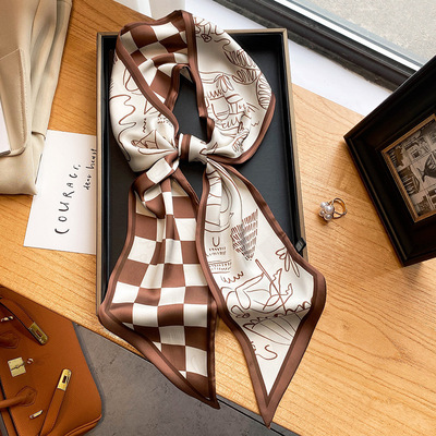 法式丝巾秋冬款洋气时尚高档装饰百搭窄长条小领巾女发带围巾飘带