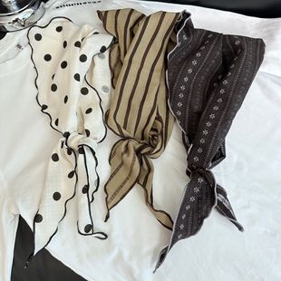 日系条纹棉麻三角巾丝巾文艺复古出游装饰小披肩百搭头巾飘带领巾