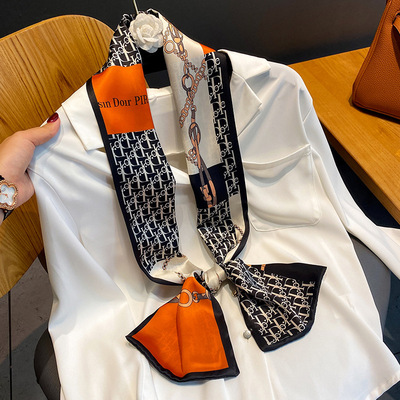 新款丝巾秋冬款洋气时尚高档韩版百搭装饰职业空姐领巾发带小围巾