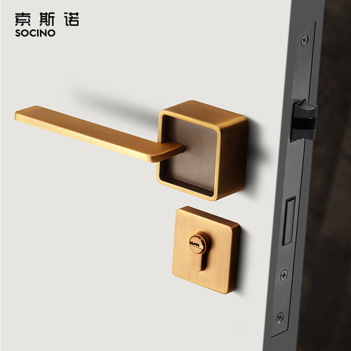 索斯诺磁吸美式黄古铜房间门锁