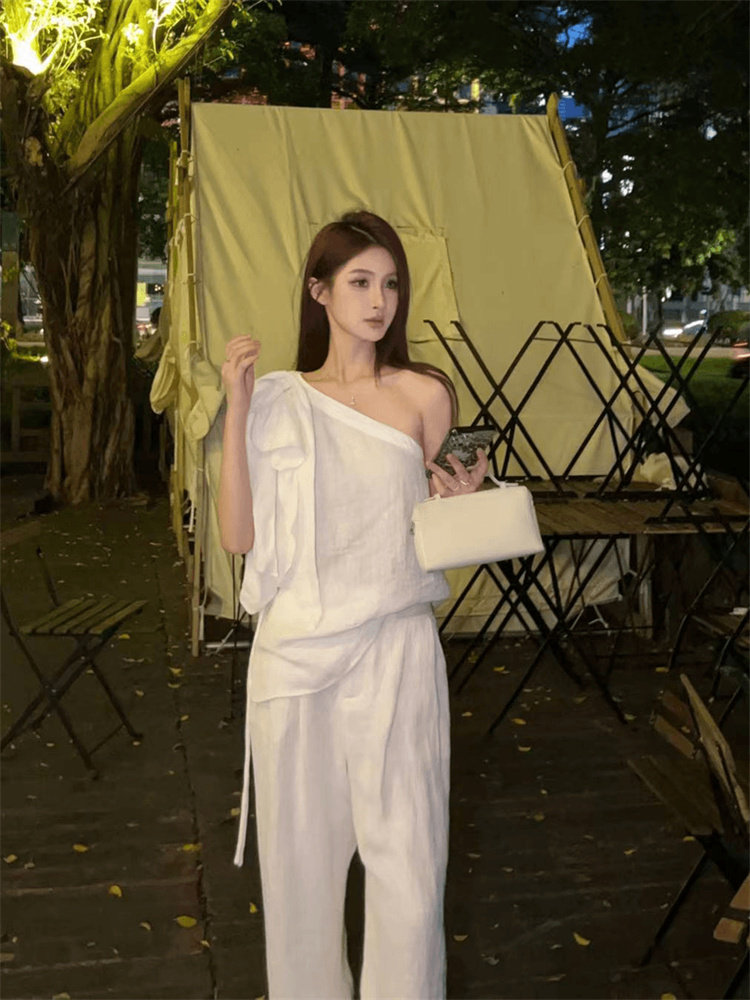 时尚潮流又a又飒斜肩露肩上衣女工作服定制
