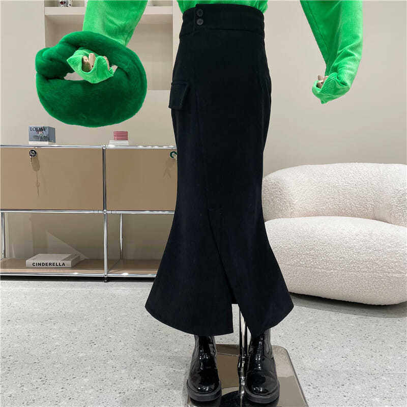 不规则开叉半身裙子女秋冬季2021年时尚新款包臀裙高腰显瘦鱼尾裙