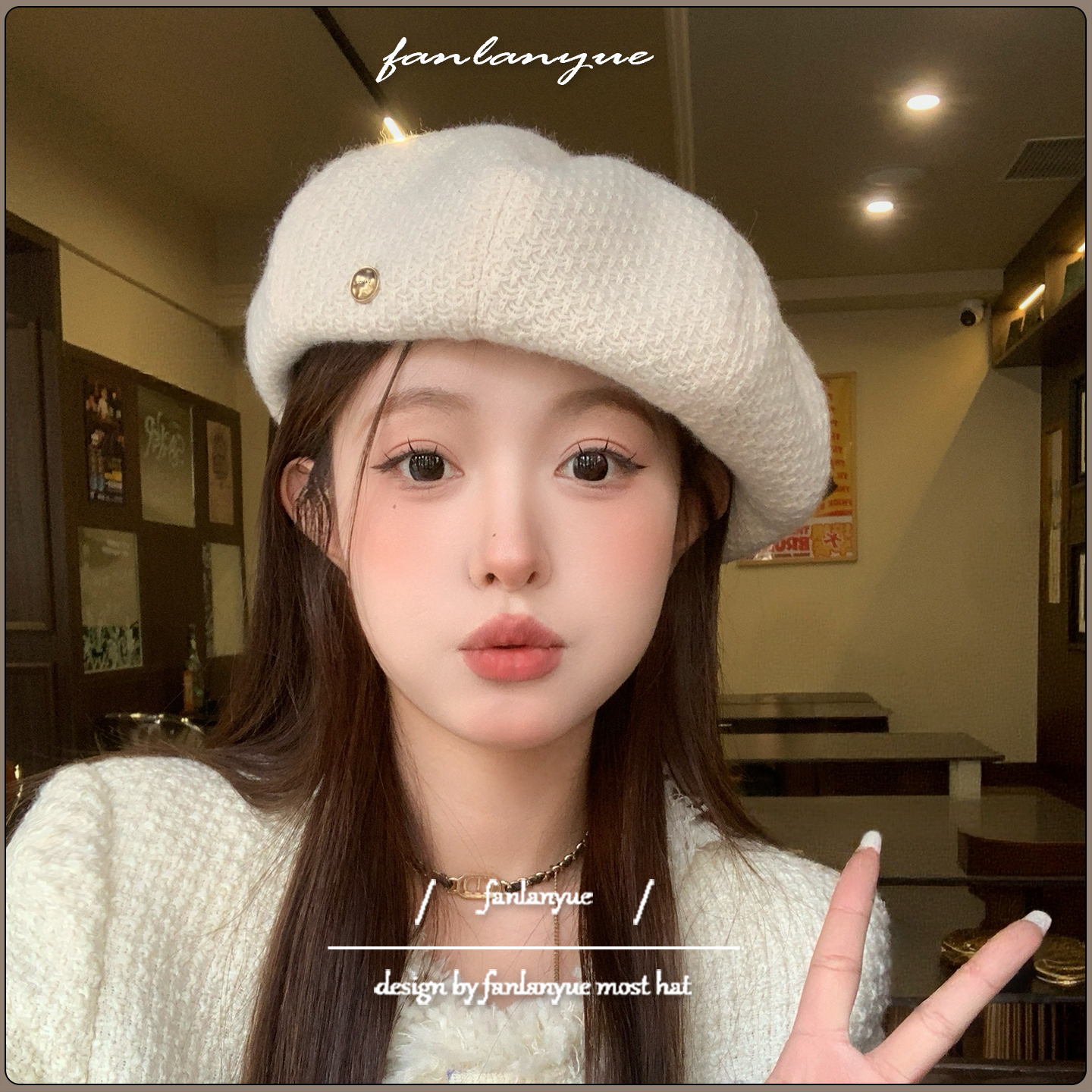 贝雷帽女秋冬百搭显脸小八角帽港式简约复古小标白色减龄画家帽潮