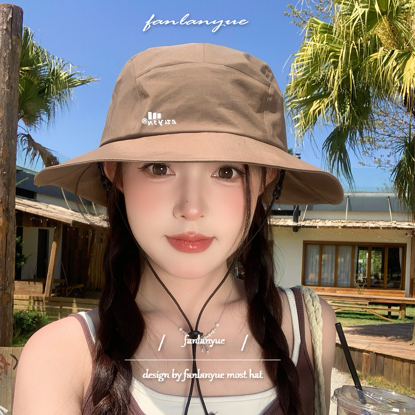 夏季大檐防晒帽女户外遮阳帽可折叠显脸小透气登山帽圆顶渔夫帽子