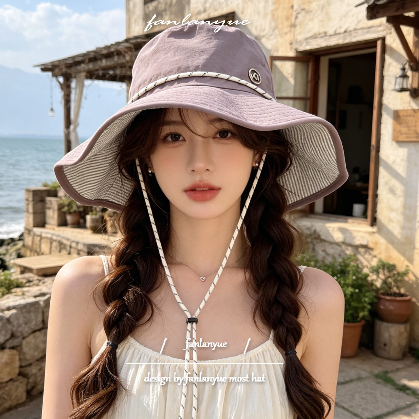 遮阳帽子女夏季新款大帽檐UPF50+防晒帽百搭显脸小双面可戴渔夫帽