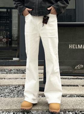 LNED7 秋冬季高品质A字宽松直筒100纯棉牛仔裤白色cleanfit牛仔裤