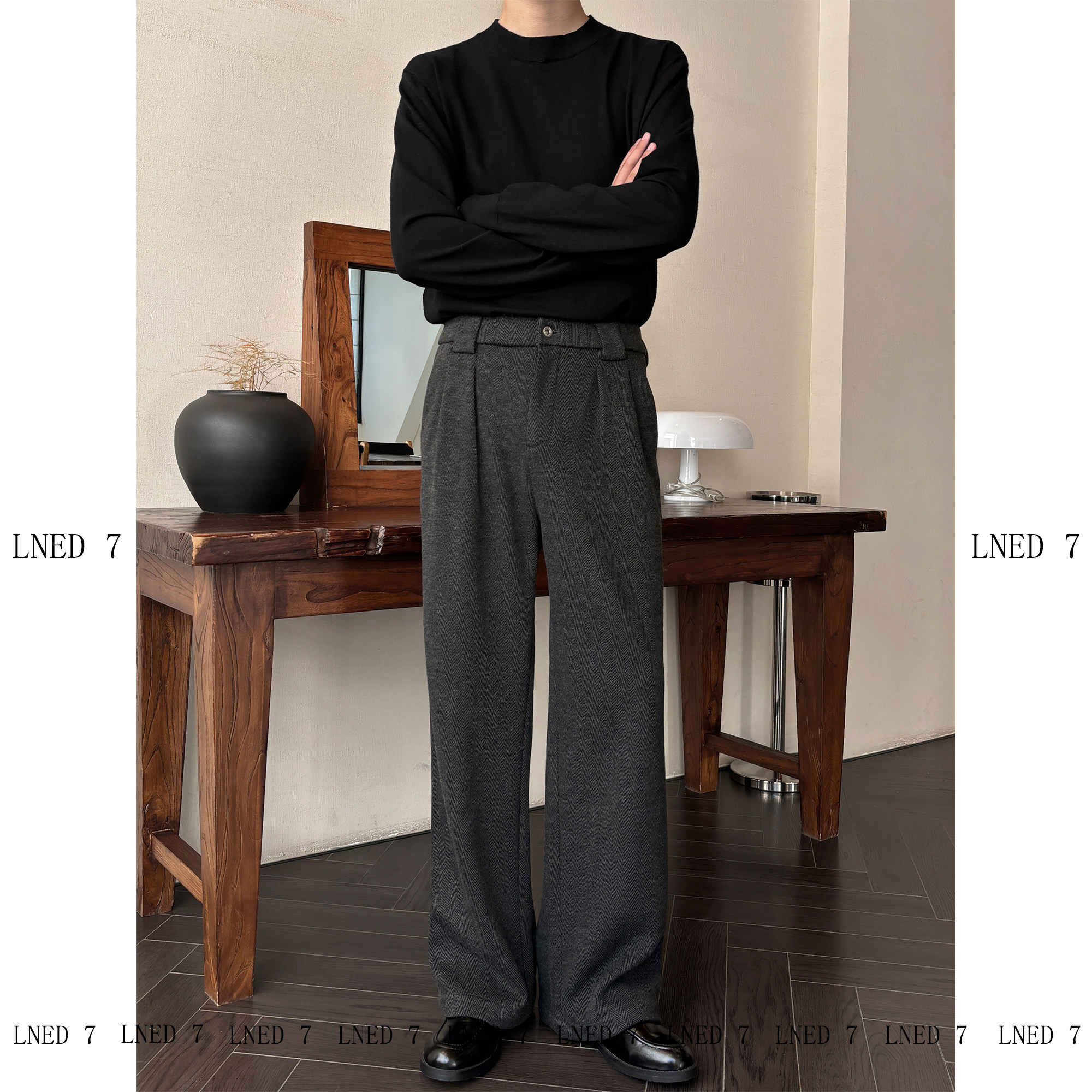 LNED7【人字纹醋酸羊毛加绒西裤】25冬季高品质A字直筒西裤休闲裤