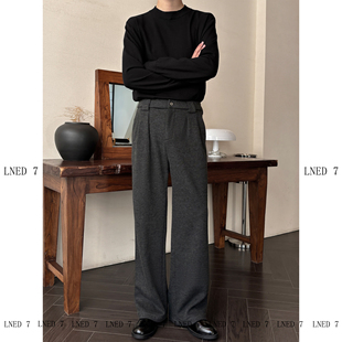 LNED7【人字纹醋酸羊毛加绒西裤】25冬季高品质A字直筒西裤休闲裤