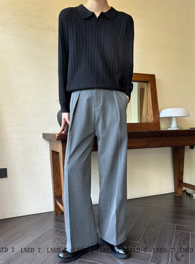 LNED7秋冬季A字宽松阔腿压褶设计西裤高品质TR色纺面料不掉色西裤