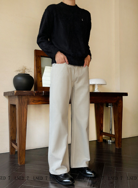 LNED7 秋冬季阿苏特染14盎司宽松直筒裤高品质纯棉水泥灰牛仔裤