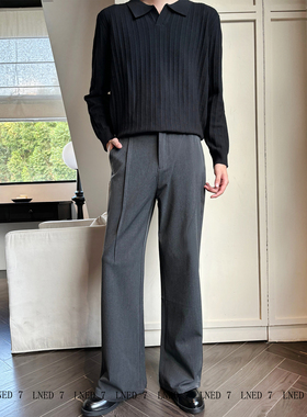 LNED7 2025秋冬季高品质TR色纺混纺压褶微喇西裤cleanfit宽松西裤