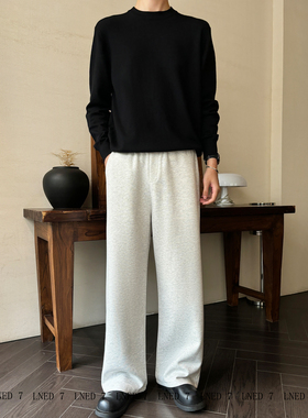 LNED7【A字阔腿加绒卫裤】冬季高品质650g直筒宽松阔腿休闲卫裤男