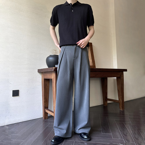 立体工字压褶A字宽松弯刀TR西裤