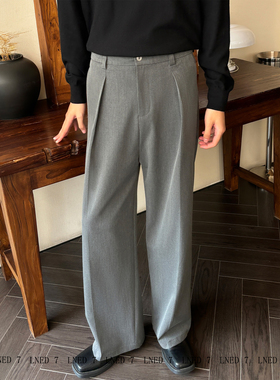 LNED7【TR色纺加绒直筒西裤】冬季A字直筒宽松阔腿灰色休闲西裤男