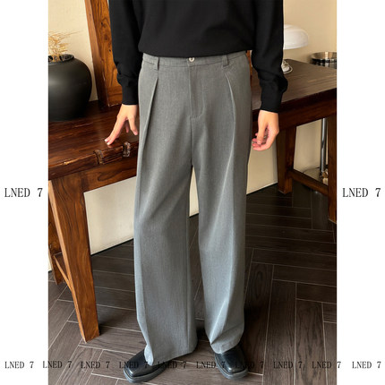 LNED7【TR色纺直筒西裤】春季A字直筒宽松阔腿灰色休闲西裤男四季