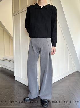 LNED7 2025秋冬季高品质TR混纺工字压褶阔腿西裤cleanfit宽松西裤