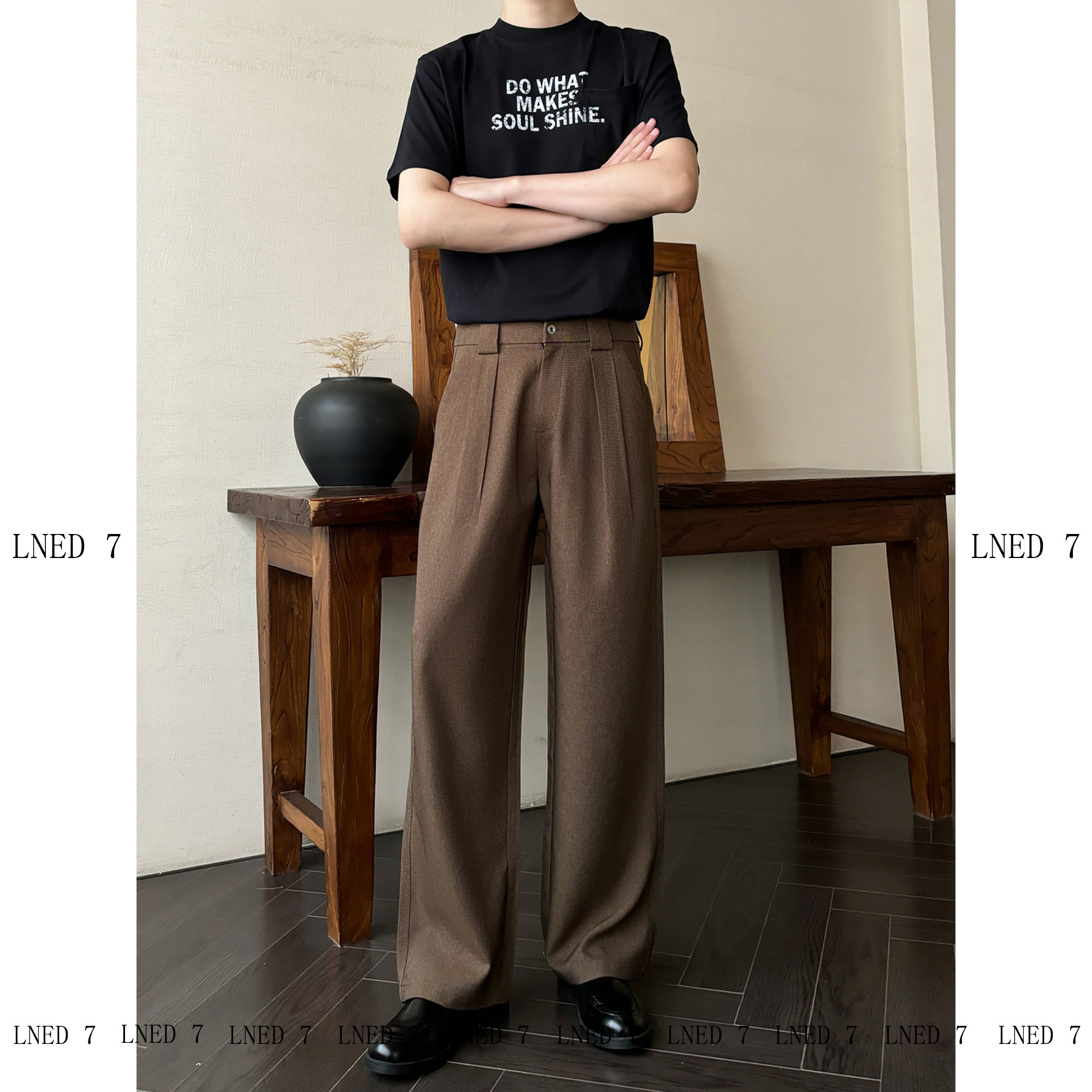 LNED7【压褶设计西裤】春夏季高品质三本针A字直筒西裤百搭休闲裤