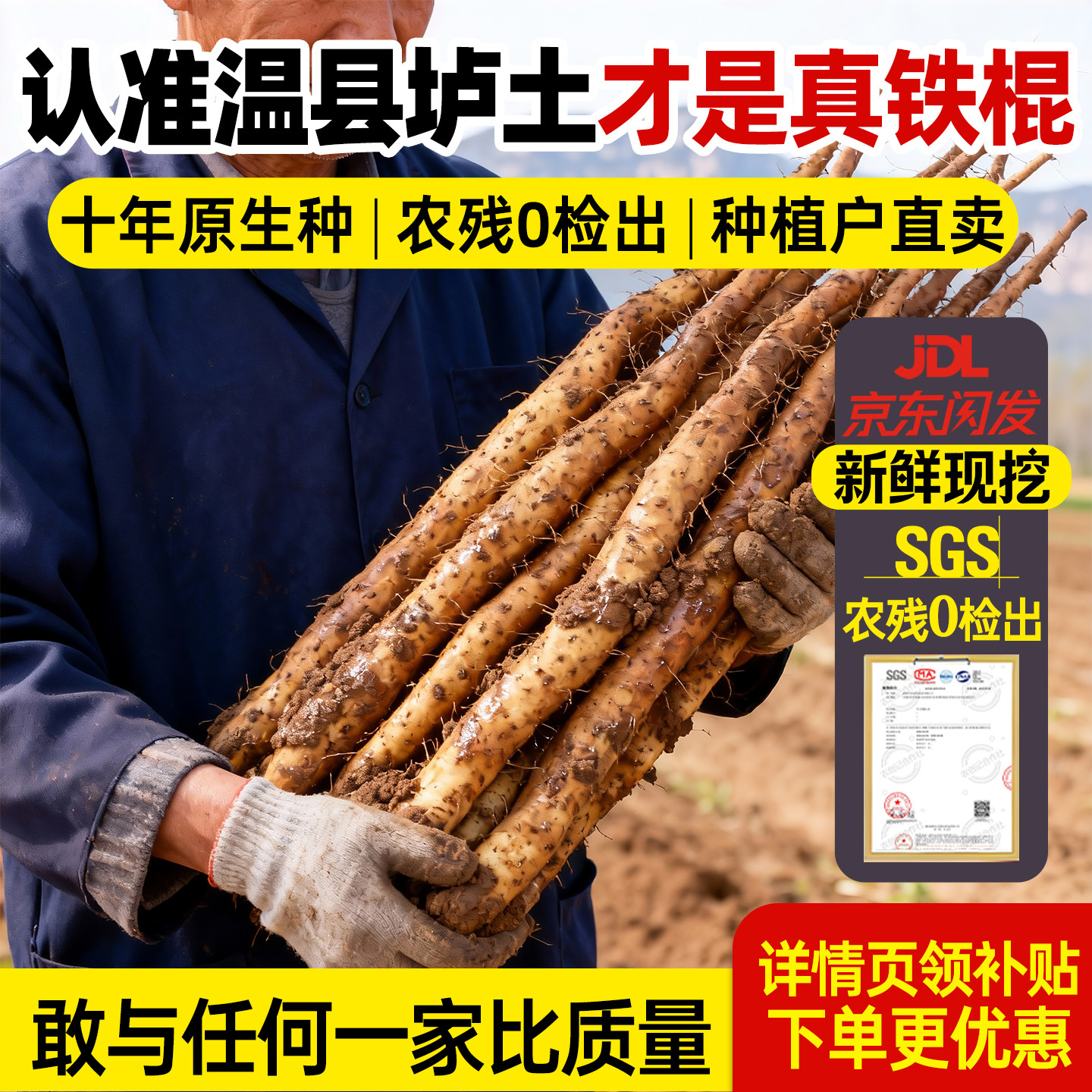正宗河南焦作温县怀山药新鲜5斤垆土铁棍山药官方旗舰店铁杆淮山