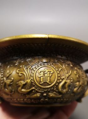 仿古纯铜纳财聚宝盆旺财招财进宝聚财摆件钢镚储蓄罐收纳首饰金盆