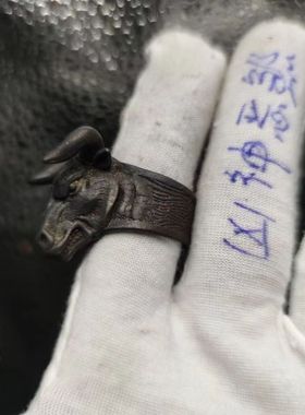 男黄铜霸气个性牛头戒指防身