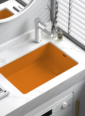 橙色方形嵌入式偏孔下水侧排水台下盆阳台陶瓷洗手面盆脸盆池