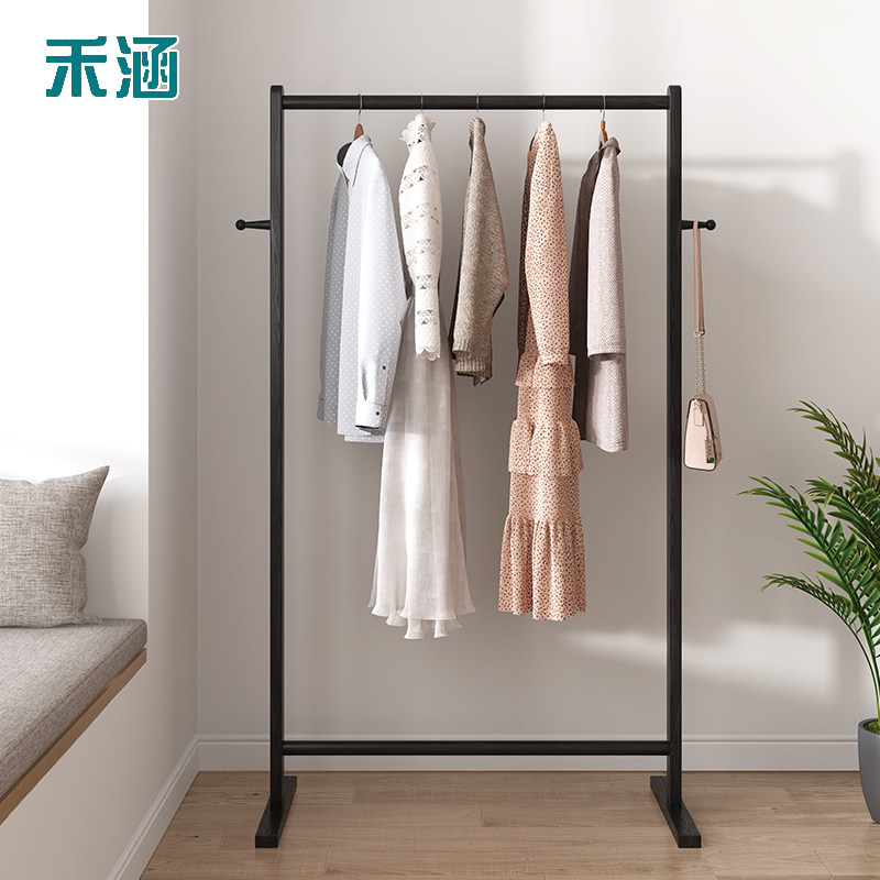 禾涵白蜡木衣帽架中古风黑色衣架