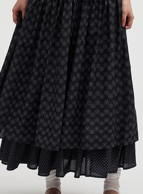 pabo笨狗复古小花圈圈松紧腰双层半身裙