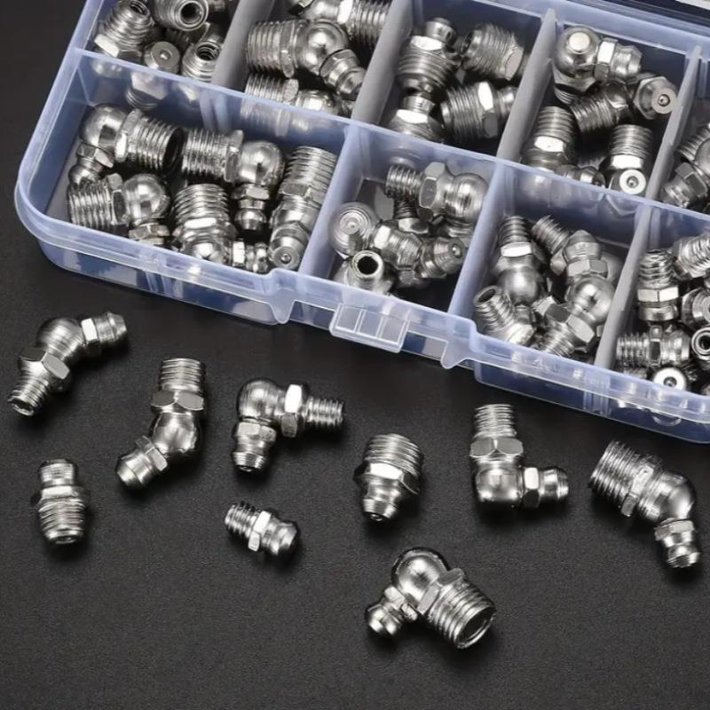 黄油嘴M6M8M10盒装60pcs镀锌镀镍油嘴直弯油嘴接头通用跨境