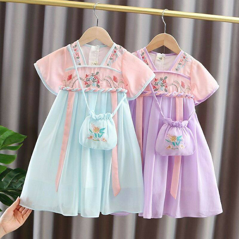 女童夏季薄款汉服中大童连衣裙中国风超仙裙民族舞蹈演出服潮款