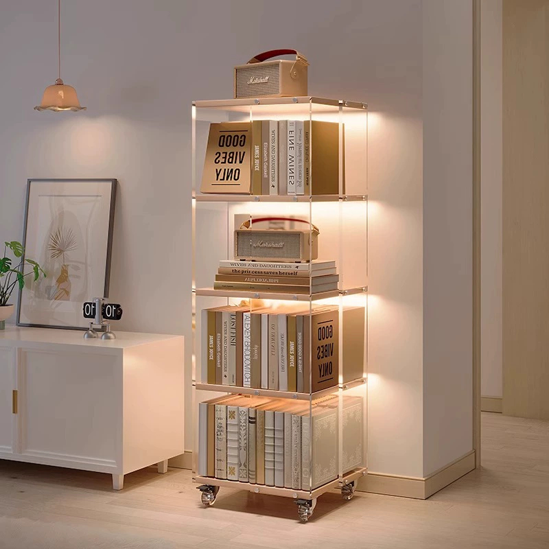 亚克力360旋转书架落地式置物架多层透明儿童书柜手办收纳展示柜