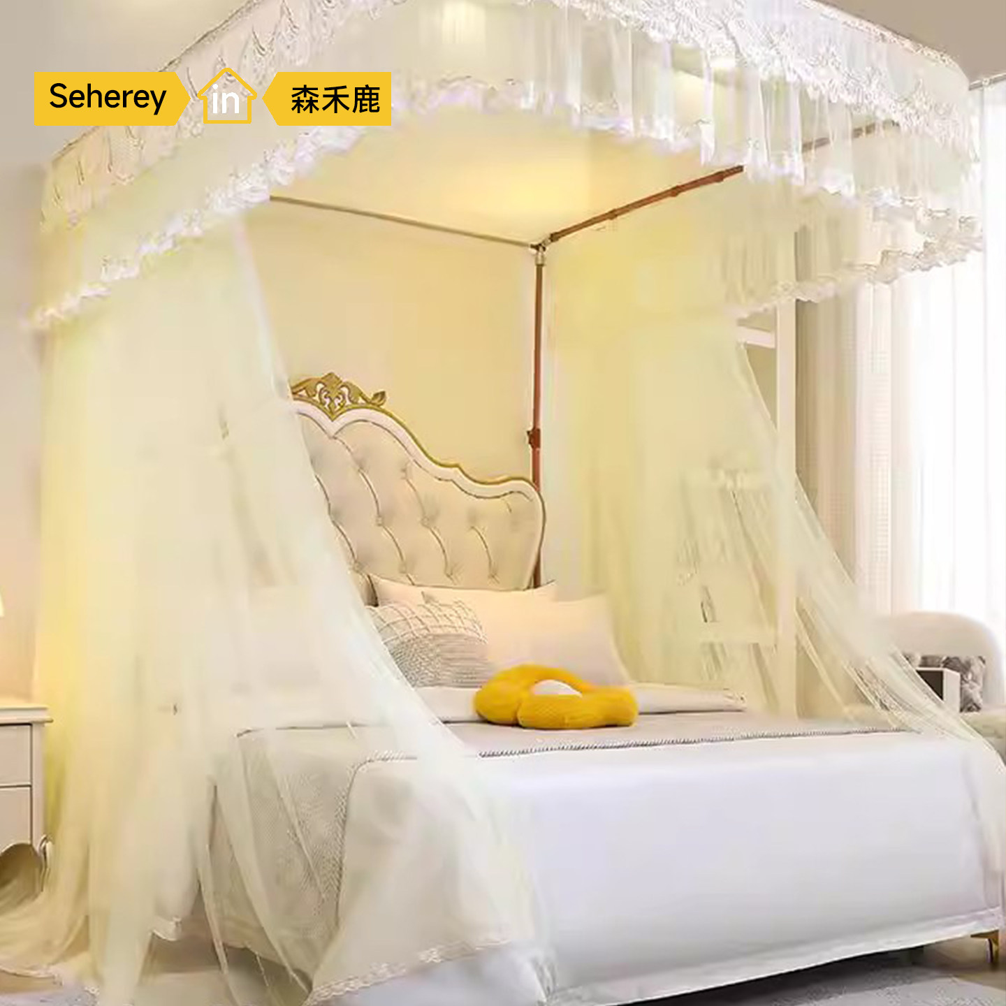 2026款春夏家用新型导轨蚊帐高级床幔公主床帘幔纱加粗加厚支架杆
